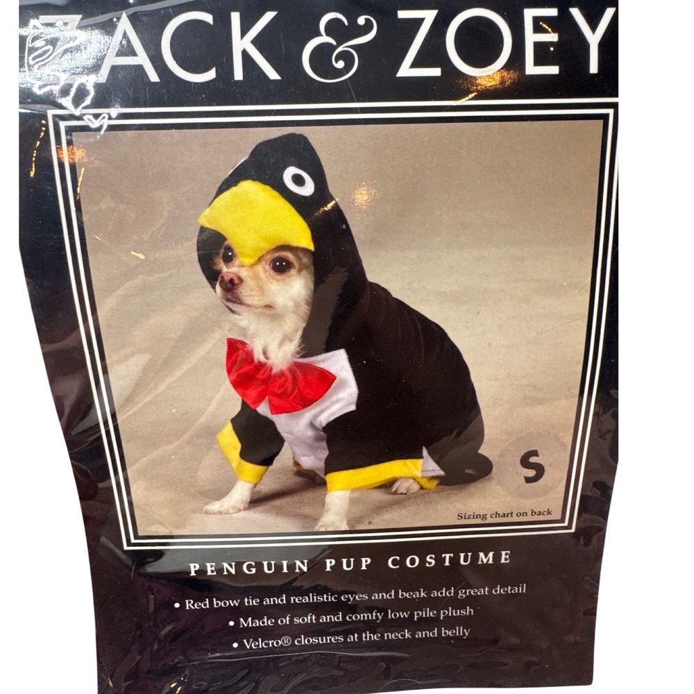 Zack & Zoey Penguin Pup Dog Costume Black White Red Bow Small Plush Halloween
